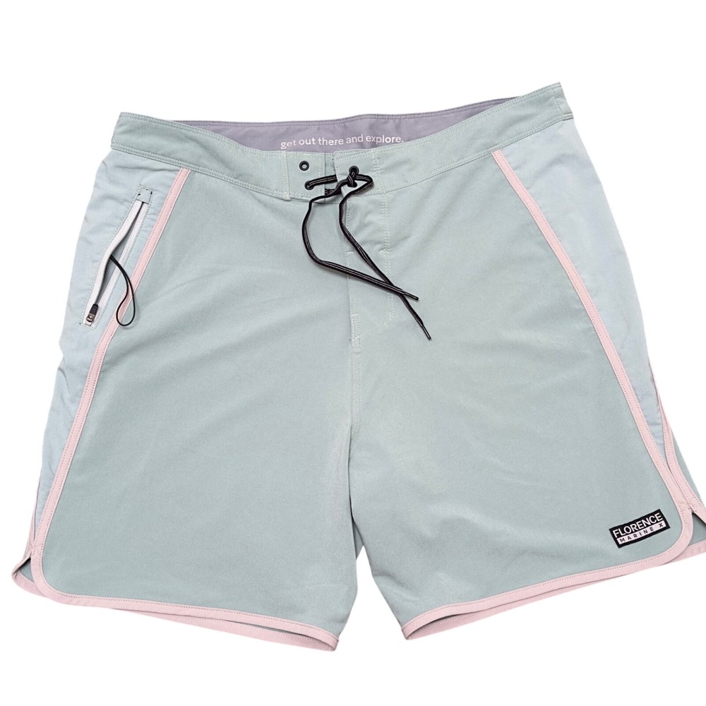 Florence Marine X Mens 34 Bungee Board Shorts Sage Green Surf Technical Paddle